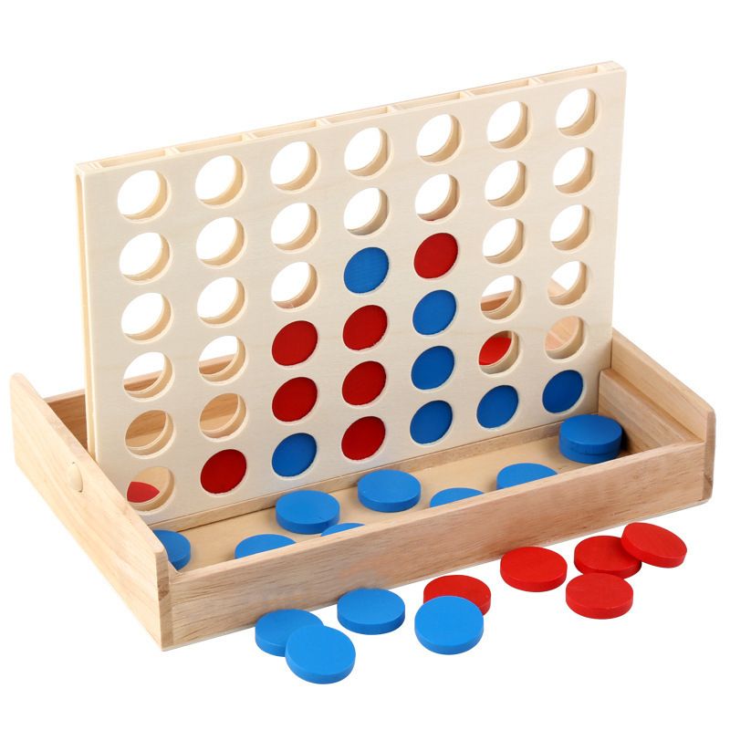 4 In A Row. Four In A Row Wooden Game, Line Up 4, Classic Family Toy, Board Game For Kids And Family Fun Party Playing Strategy