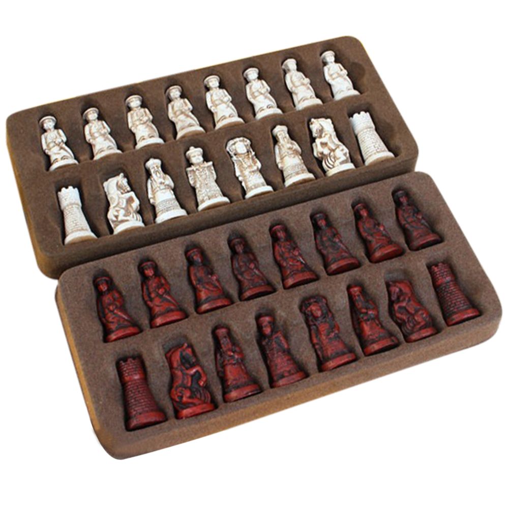 Antique Chess Set Medium Chess Piece Characters Chess Board Resin Mat Checkers Board Game Entertainment Toys For Kids Adults