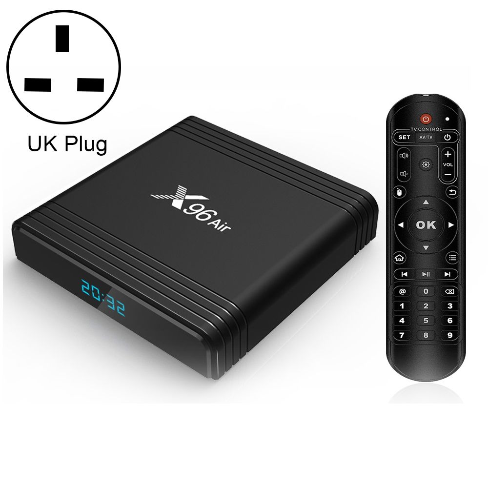 X96 Air 4K Smart TV BOX Android 9.0 Media Player Wtih Remote Control, Quad-core Amlogic S905X3, RAM: 4GB, ROM: 64GB, Dual Band WiFi, Bluetooth, UK Plug