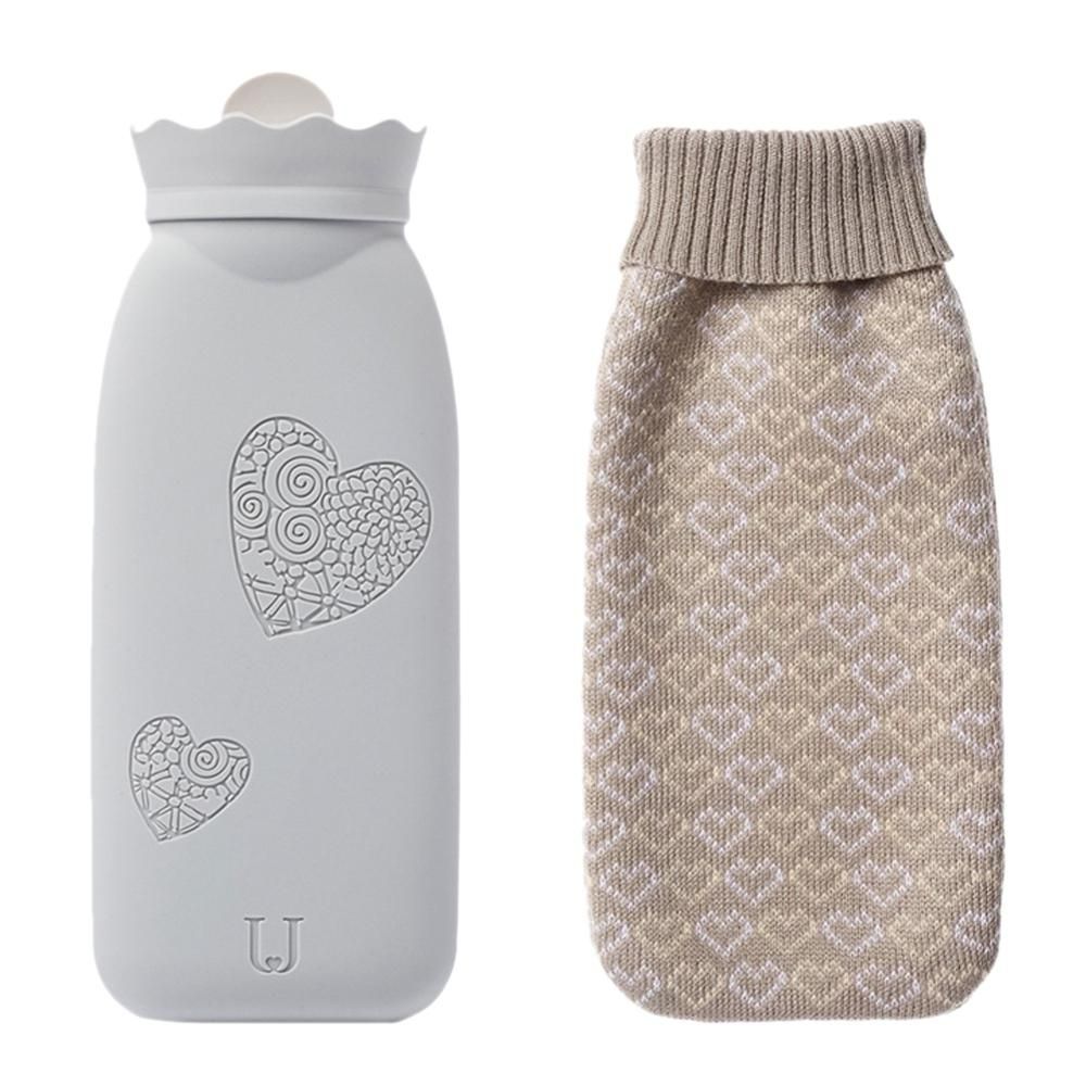 Jordan&Judy Silicone Hot Water Bottle 525Ml Portable Winter Warm Water Bottle with Knitted Cover Gray