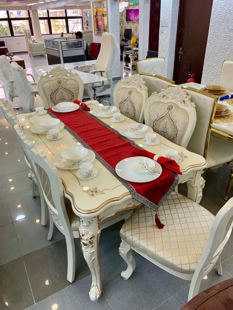 6seaters Royal Marble Top Dining Table And Seat