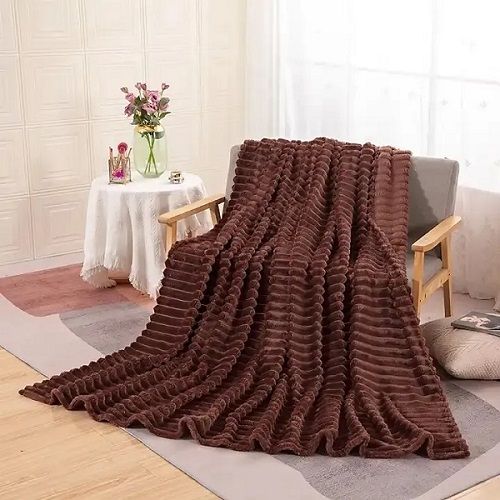 Stripped Flannel Blanket Bed Sheet/Comforter-Dark Brown