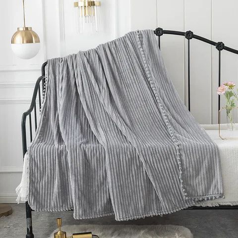 Soft Stripped Flannel Blanket 4x6-(Gray)