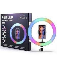 10 Inch Ring Light & Tripod Stand & Phone Holder Dimmable RGB LED Selfie E Videos