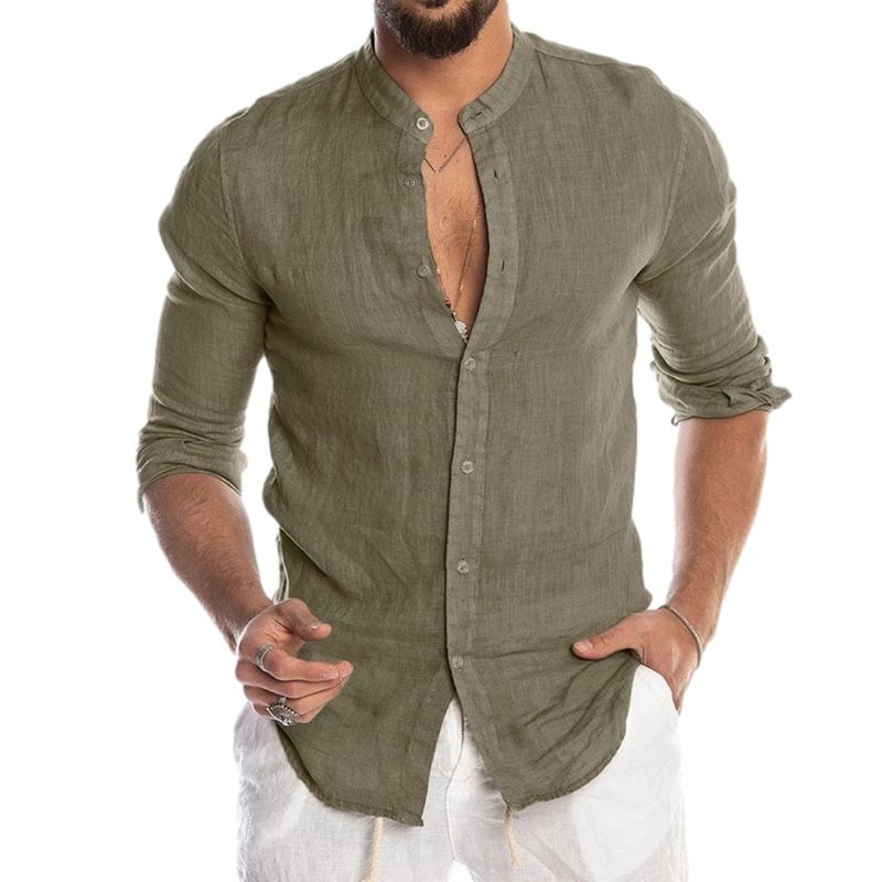 2022 Men's Fashion V-Neck Cardigan Stand Collar Shirt - Grey/Green