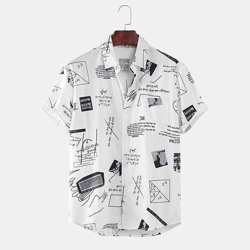 Men's Printed T-shirt Hawaiian Short Sleeve Shirt -White