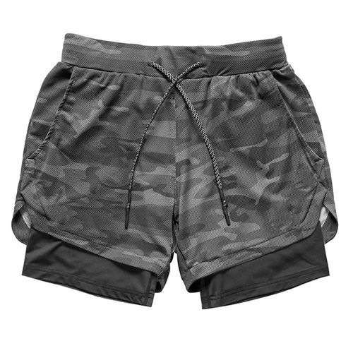 Running Shorts Male Gym Men's Shorts Crossfit 2 IN 1 Sport Shorts Homme Fitness Basketball Jogging Short Pants Bodybuilding(#Gray With Black)
