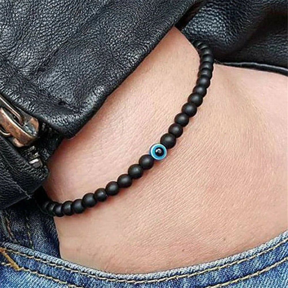 Blue Eye Bead Bracelet Fortified Goodluck Charm  Black