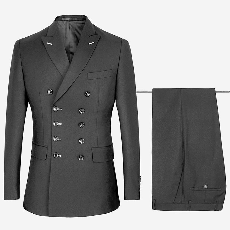 Men Slim Fit Suits Fashion Double Breasted Peak Lapel Wedding Groom Party Prom Skinny Costume Mens Ensemble Costume Homme Dark Gray