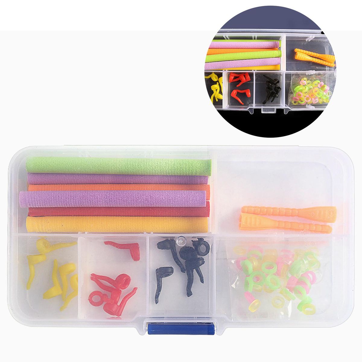 87pcs Carp Fishing Tackle Set Fishing Floating Sticks Locators Lure Rigging Tool Rubber Rings with Storage Box
