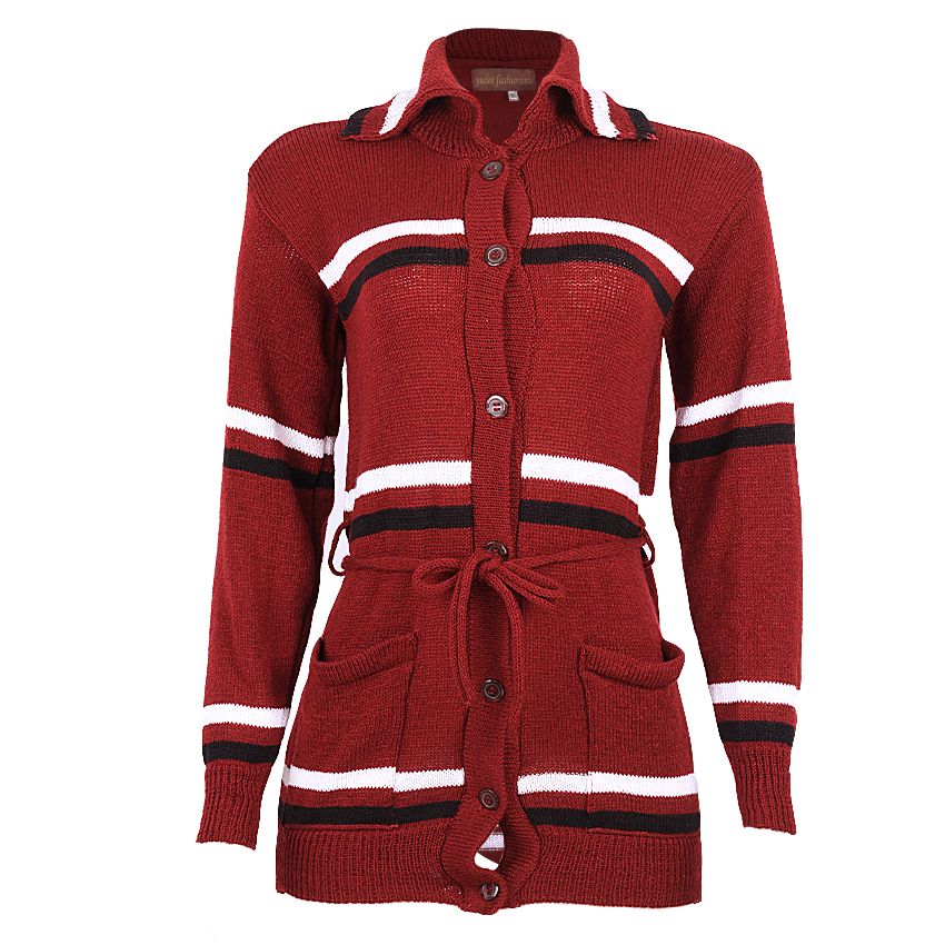 Fashionable Ladies Cardigan With Collar.wine ,black &white.