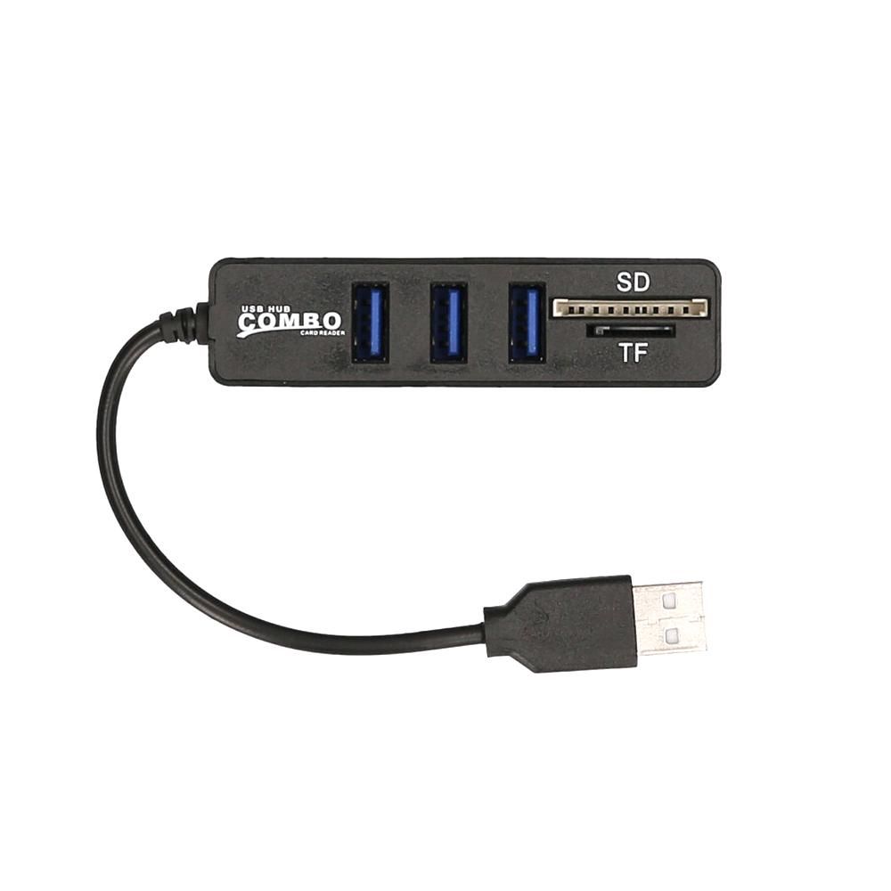 5-in-1 Multifunctional USB2.0 Hub Converter with TF SD Card Slots Support USB Fan Mouse Keyboard Mobile Hard Disk U Disk Black