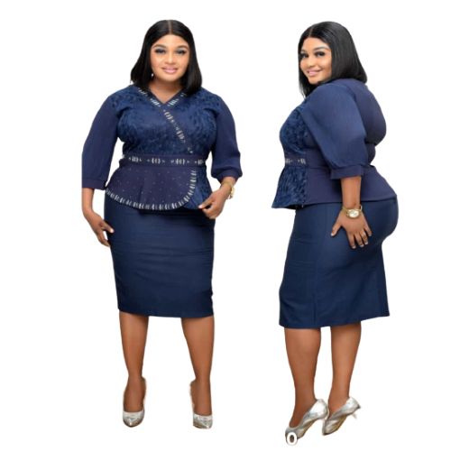 Ladies Fashion Skirt & Blouse- Navy Blue