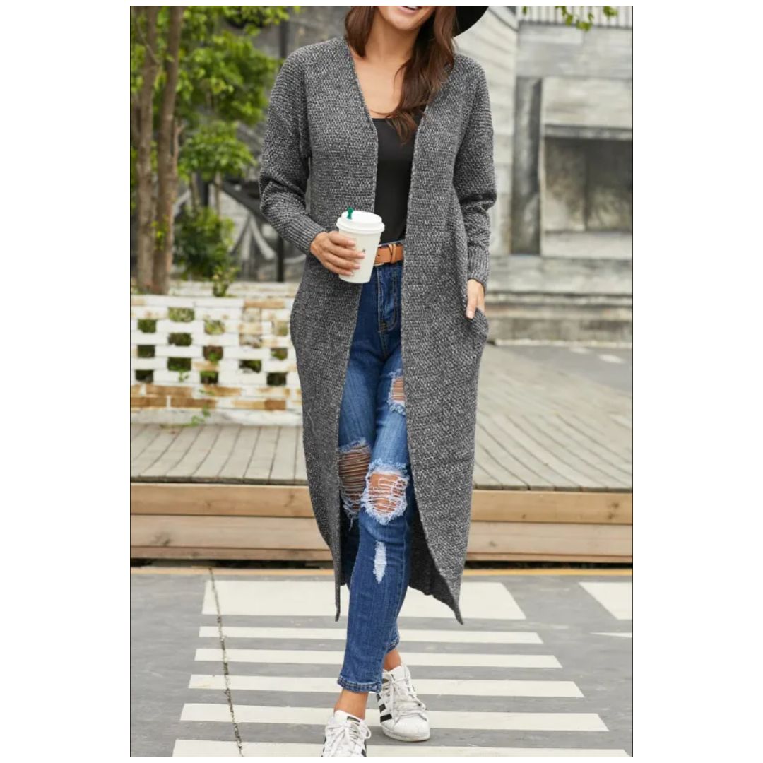 Mfed Gray Open Front Knit Long Cardigan