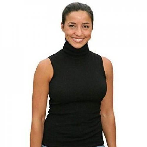 Turtle Neck Sleeveless Top For Women - Blk