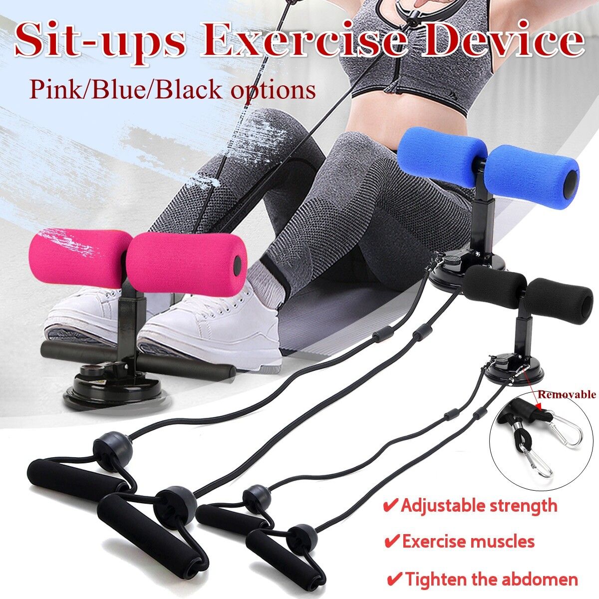 Adjustable Height Sit-ups Assistant Machine Fitness Portable Situp Suction Home Indoor Gym Sports Blue