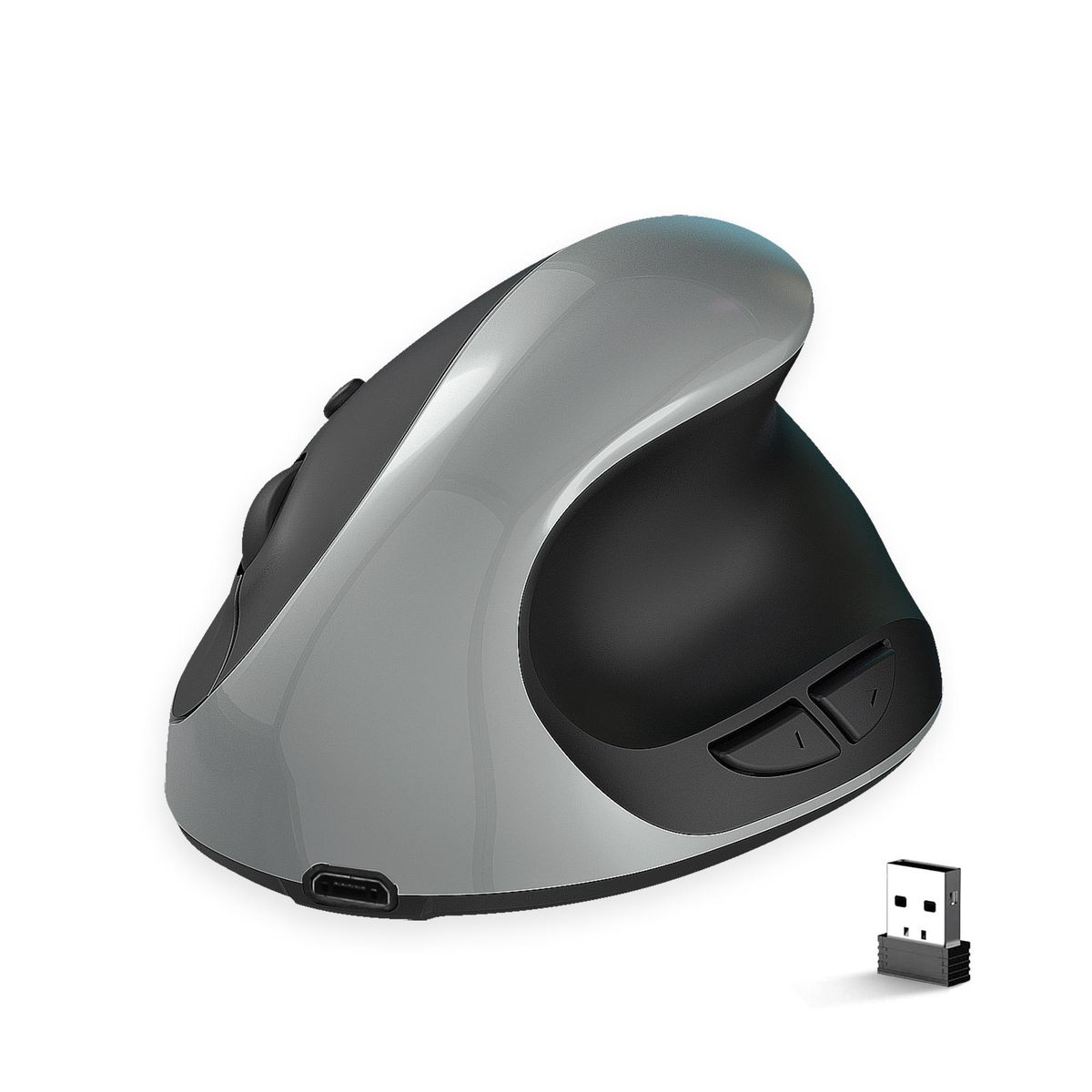 HXSJ X10 2.4G Wireless Vertical Mouse Ergonomic Mice 3-gear Adjustable DPI Built-in 600mAh Rechargeable Lithium Battery Grey
