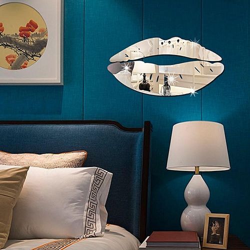 Modern 3D Lips Removable Home Room Decor Wall Mirror Sticker Art Decal-Silver