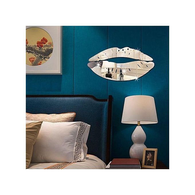 Modern 3D Lips Removable Home Room Decor Wall Mirror Sticker Art Decal-Silver