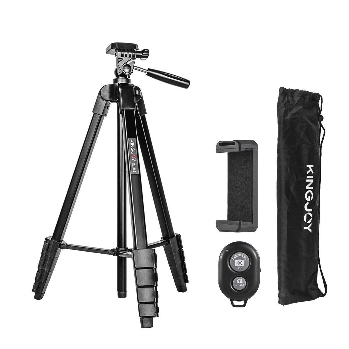 KINGJOY VT-688 675-inch Tripod Stand Desktop Tripod Stand 2kg/4.4lbs Load Capacity 5 Levels Height Adjustable with 1/4in Threaded Screw Pan Tilt Ballhead Phone Clip for Vlog Live Streaming Online Teaching Video Conference Tak