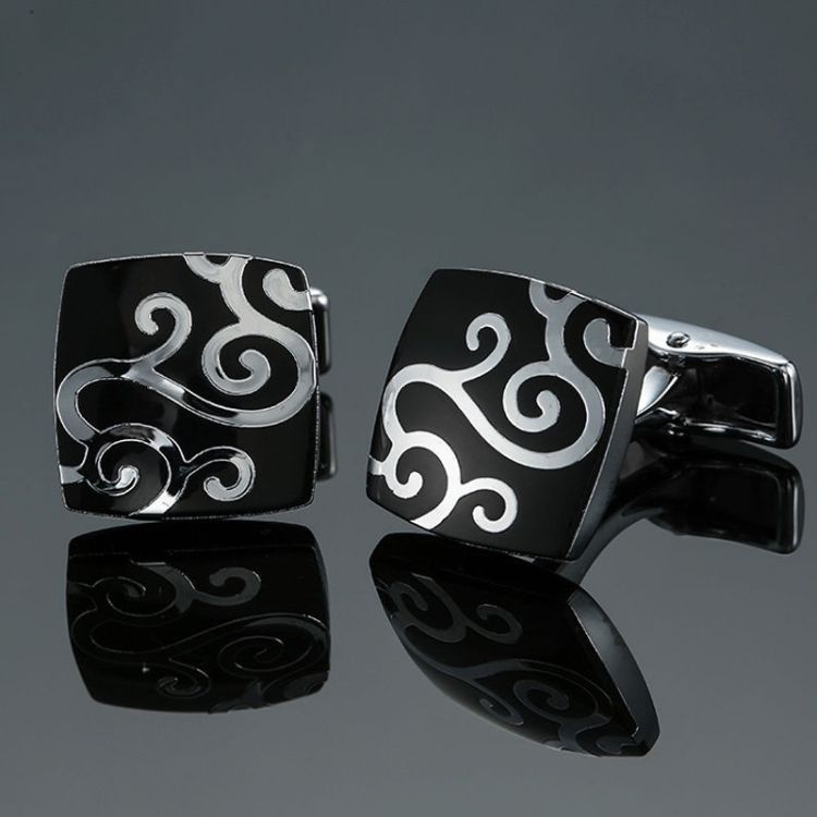 2 Pairs Men Clover Rose Pattern Cufflinks, Color: Black Clou