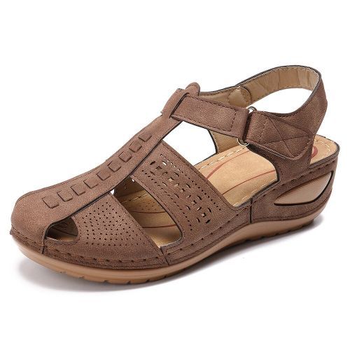 Women Wedge Leather Sandals(brown)