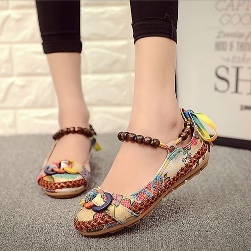 Women's Plus Size Vintage Beaded Woven Embroidered Sneakers