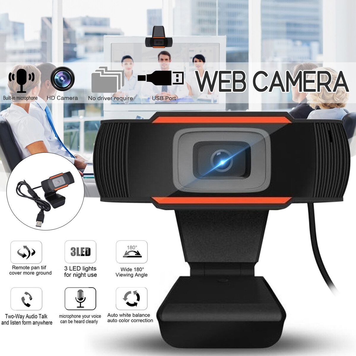 (Driverless) HD Fixed-Focus Webcam Video Recording USB Web Camera With Microphone For PC Laptop Desktop Netmeeting-Works Great With MSN, Yahoo And Skype 720P With Built-in Microphone