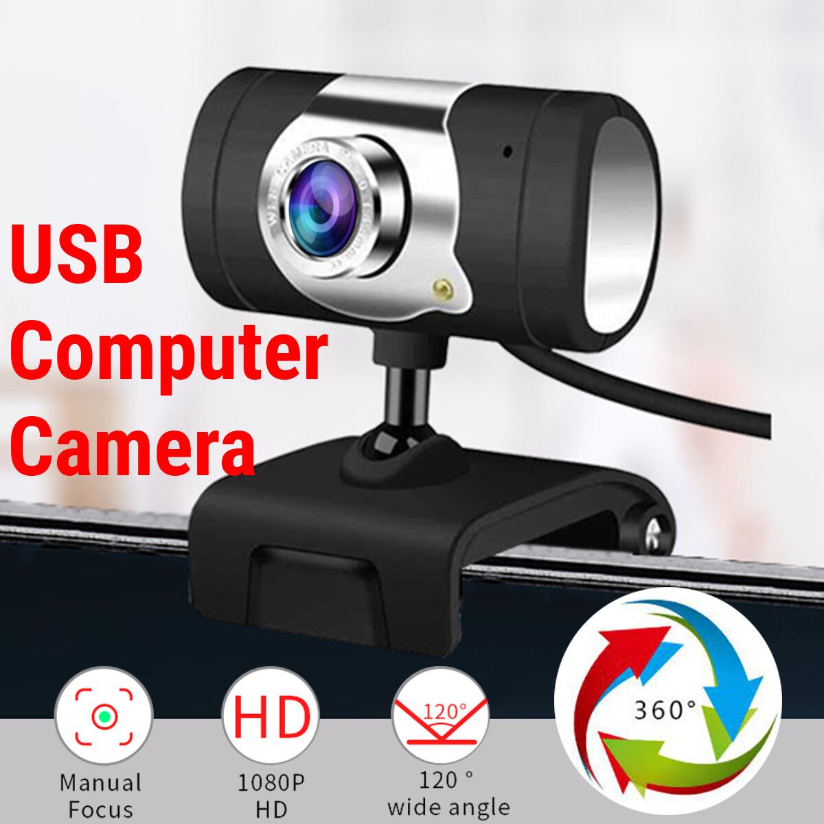 HD 360 Degree Webcam Auto Focus Webcam Without Microphone Video Call Web Camera PC Laptop Webcast Online Video Conference Camera CMOS USB Webcam