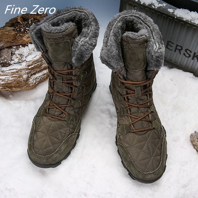 Winter With Fur Snow Boots For Men Sneakers Male Shoes Adult Casual Quality Waterproof Ankle -30 Degree Celsius Warm Boots-Army Green