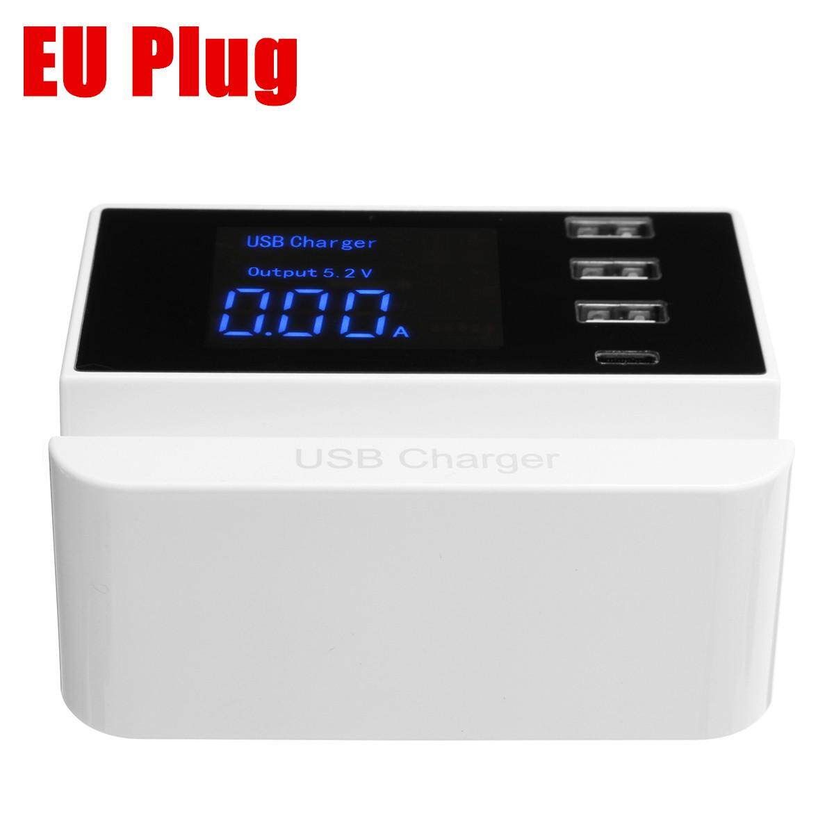 3 USB+1 Type- Port USB Charger Phone Desktop Smart LCD Display Current Voltage European Regulations
