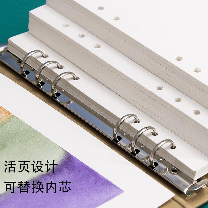 Loose-Leaf Watercolor Notebook Carrying Travel Hand-Painted Journal Book Watercolor Album Illustration Marker Pen Paper Colored Pencil Book 16 Open