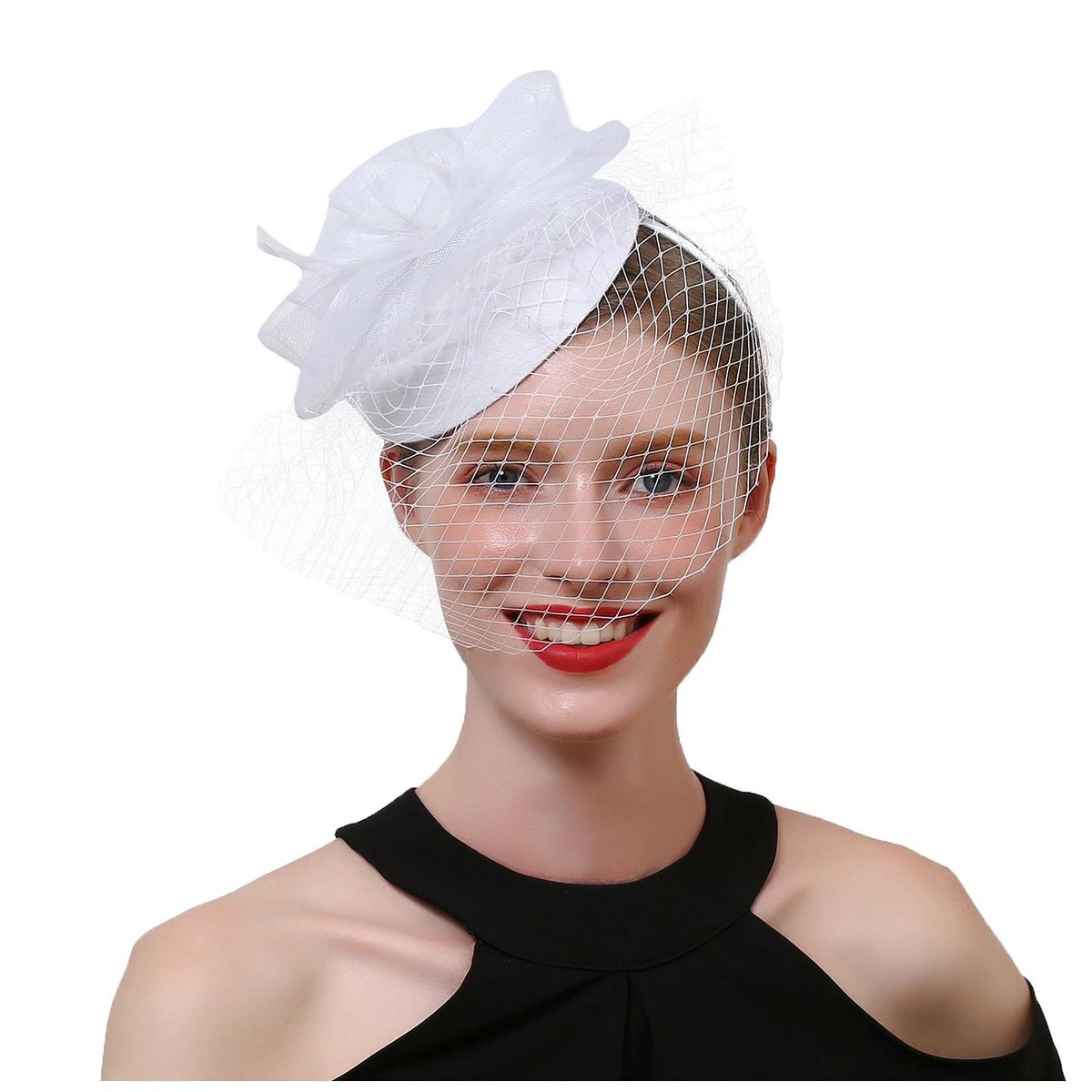 White Wedding Church Feather Hat Mesh Headpiece Women Girls Mesh Fascinators Hat tail Party Headband Headpiece Wedding Hat