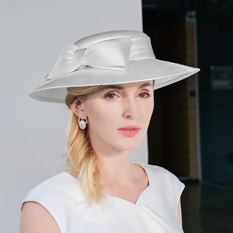 White FS Elegant Millinery Pink Hats For Women Sweet Lovely Fedoras Ladies Big Bowknot Church Cap Formal Occasion Sombrero Female 2023