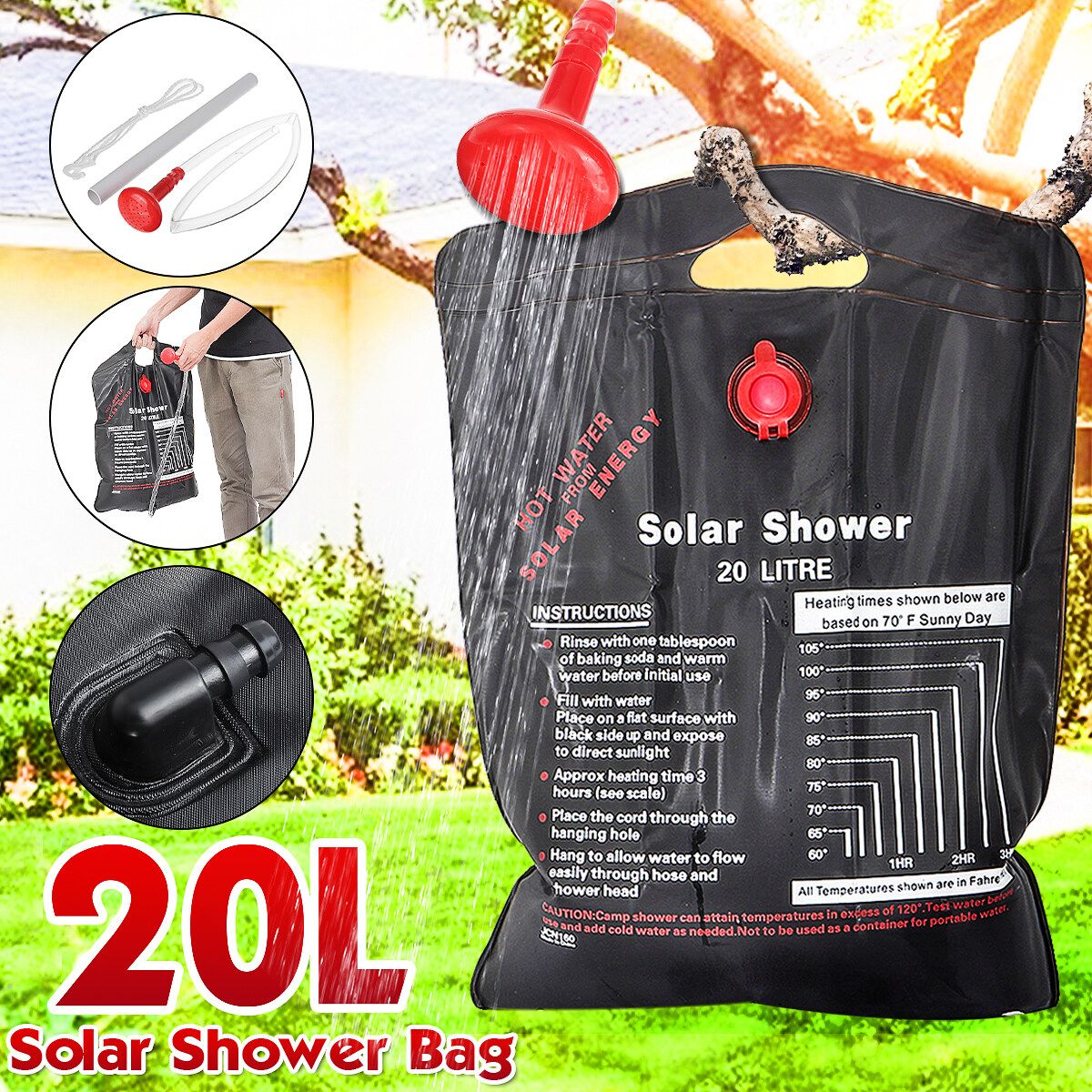 20L Portable Solar Energy Heated Shower Water Heater Bathing Outdoor Camping