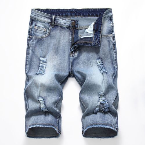 Men's Stretch Shredded Frayed Denim Shorts