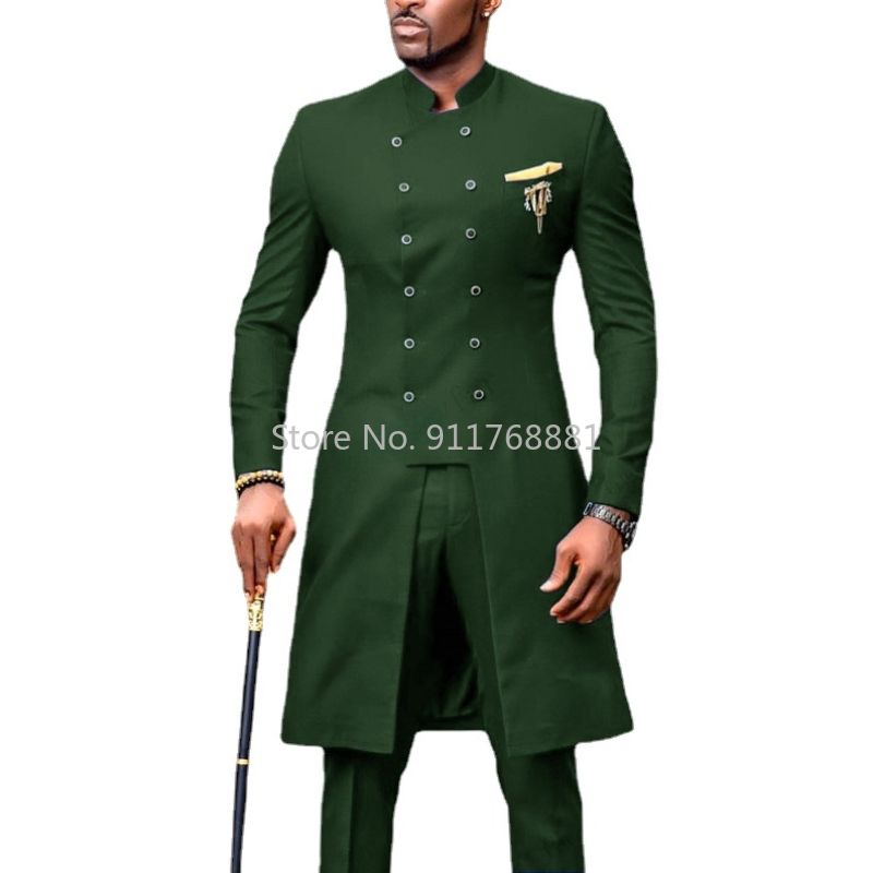 Suits For Men Groom Tuxedo Wedding Wear Casual Man Blazer Long Slim Formal Dress Customize Hand Made Dark Green