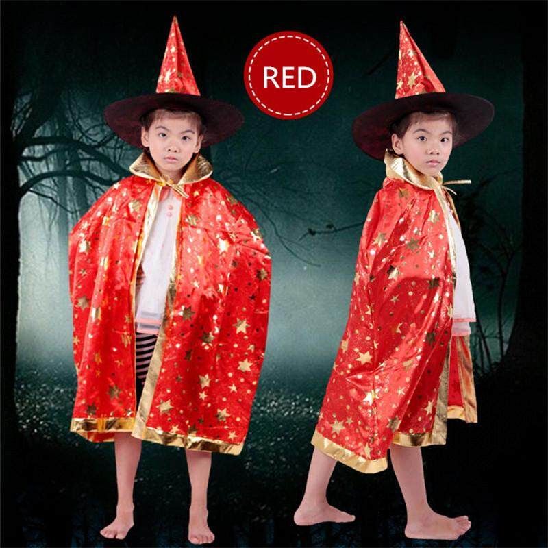 Boys Girls Kids Children Wizard Magician Fancy Dress Book Week Halloween Costume Black Red (red)