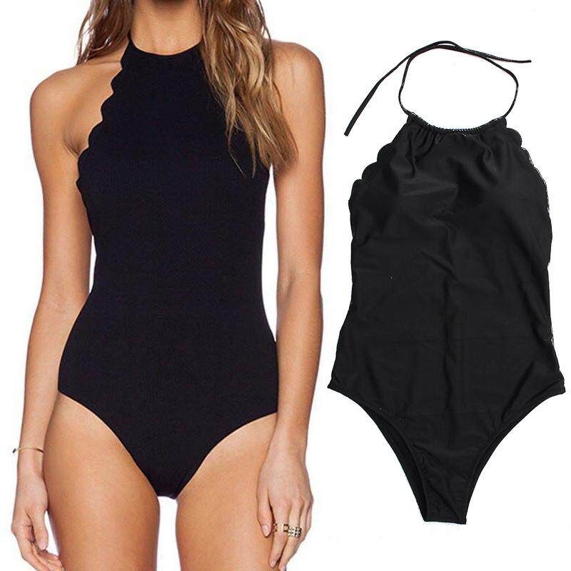 Women One Piece Swimsuit Swimwear Padded Monokini Bikini Bathing Beachwear Black S-XL L