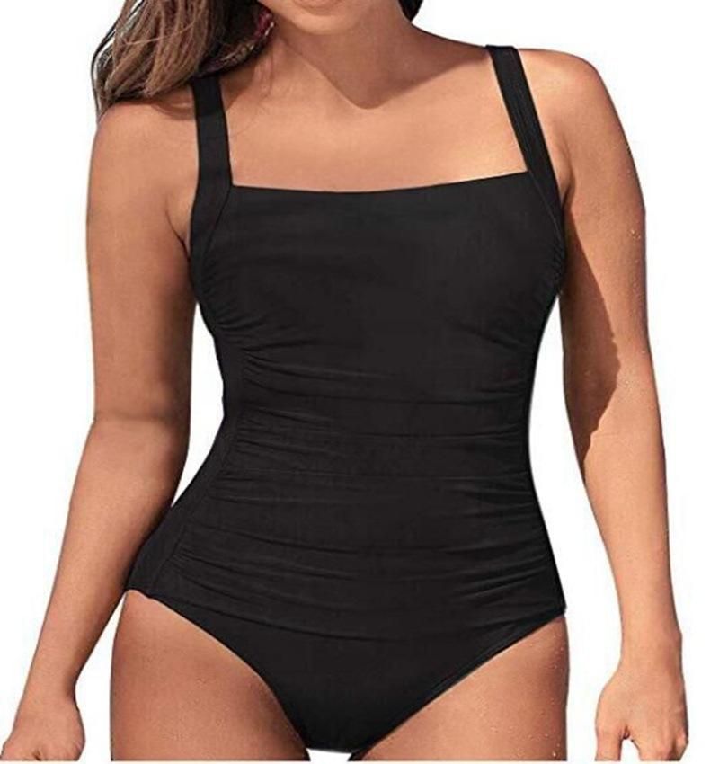 2021 new swimsuit one-piece swimsuit sexy solid color shoulder strap women's swimsuit