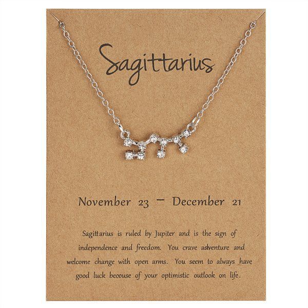 Twelve Constellations, Star Sky, Diamond Necklace, Silver Sagittarius
