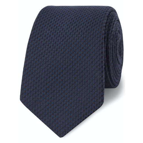 Classic Navy Textured Wool Silk Skinny Tie