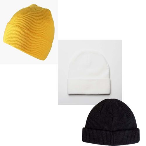 3pcs Unisex Head Warmer Beanie - Black,Yellow& Whit