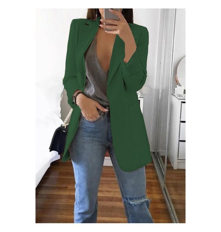 （Ink Green）Outwear Slim Coats Office Ladies B Work