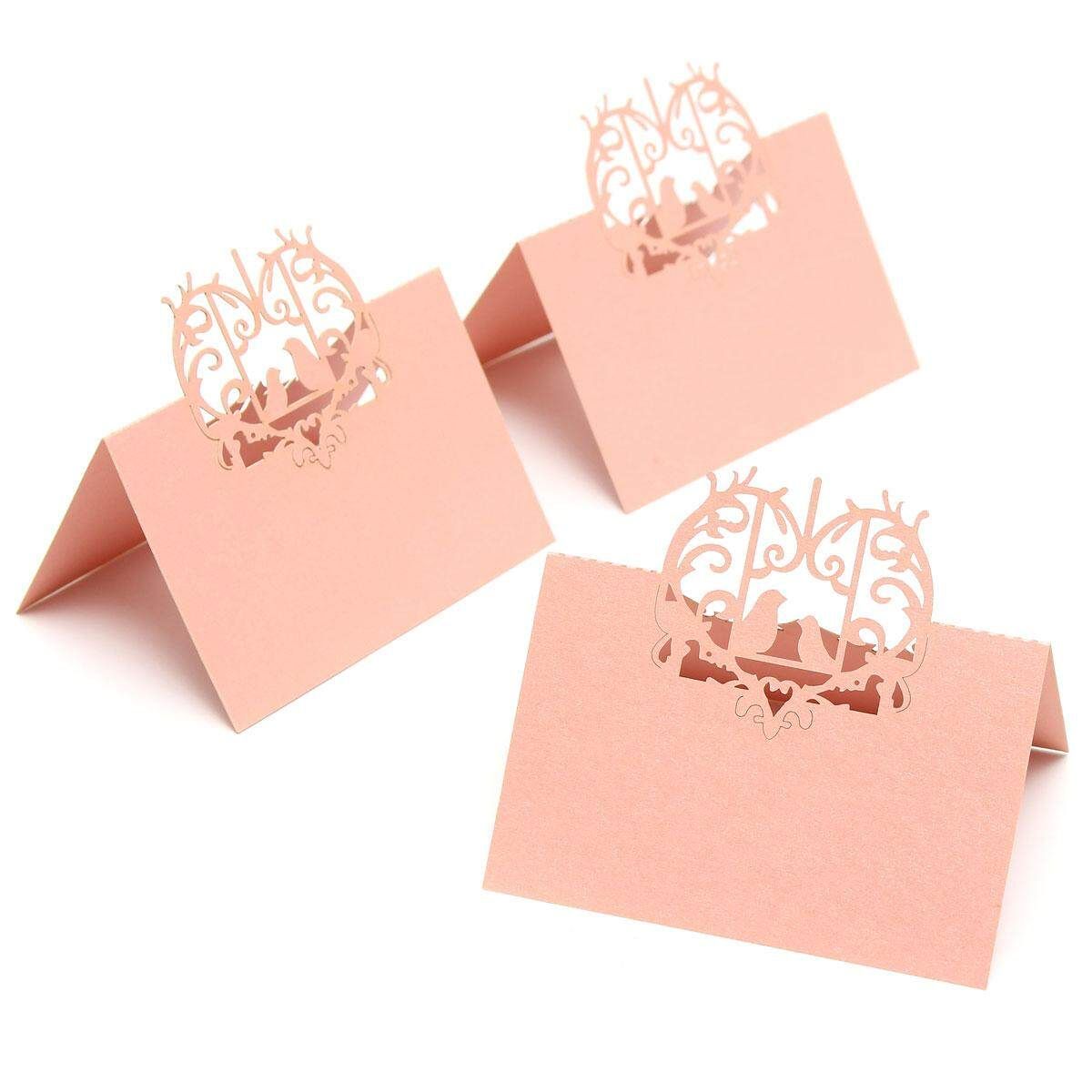 10pcs Love Birds Cut Wedding Party Table Name Place Invitation Cards Favor Decor Pink
