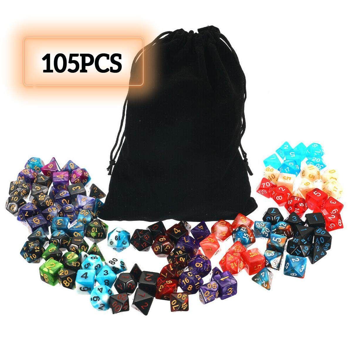 105PCS Metal Polyedrai Dice Set For Dungeons DND RPG MTG Dice Desktop Game + Bag
