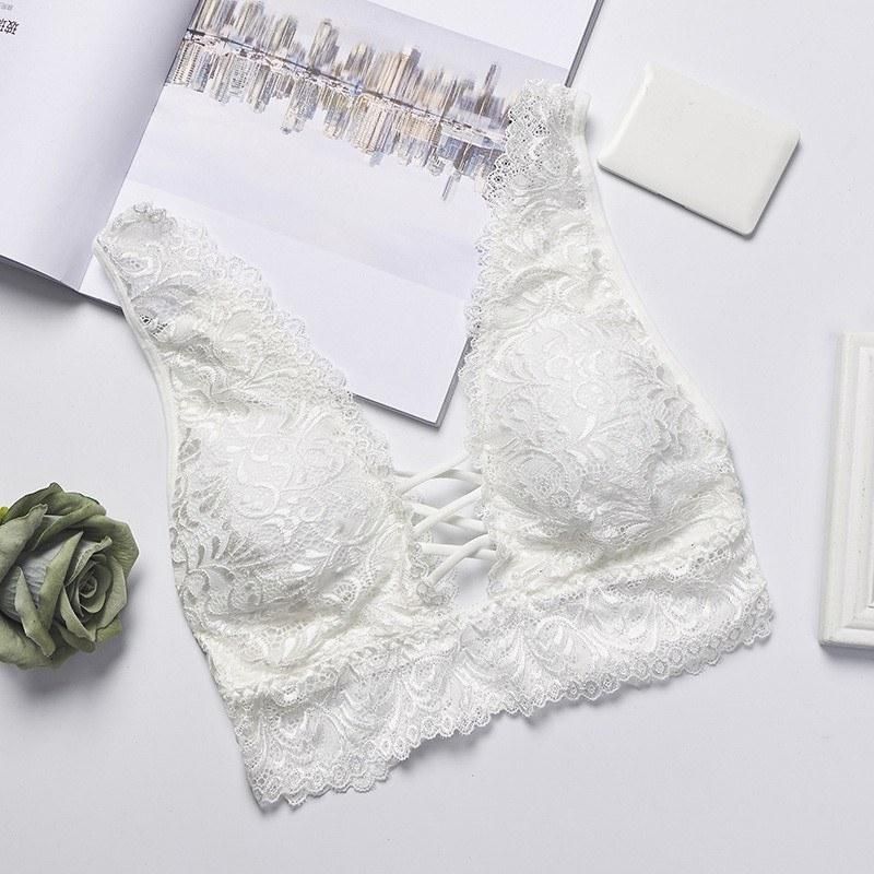 Women Bralette Floral Crochet Lace Wireless Trigangle Cups Padded Push Up Bandage Hollow Out Scallop Elegant Camisole