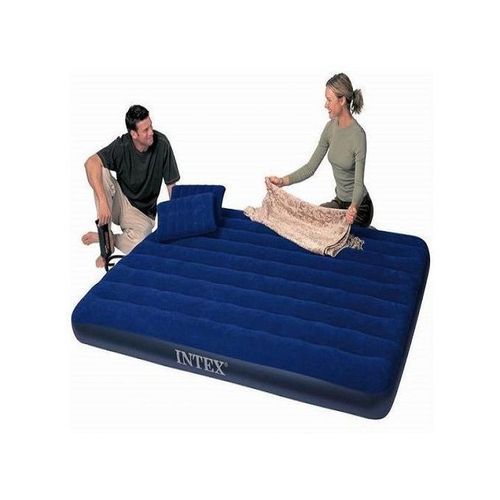 2-3 Inflatable Person Classic Downy Airbed With Pump + Two Pillows - Blue.