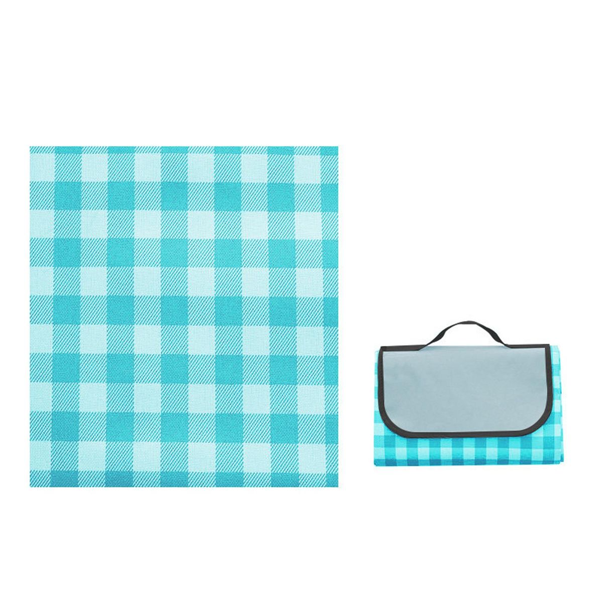 Camping Blanket Easy to Carry Camping Mat Blue white Plaid