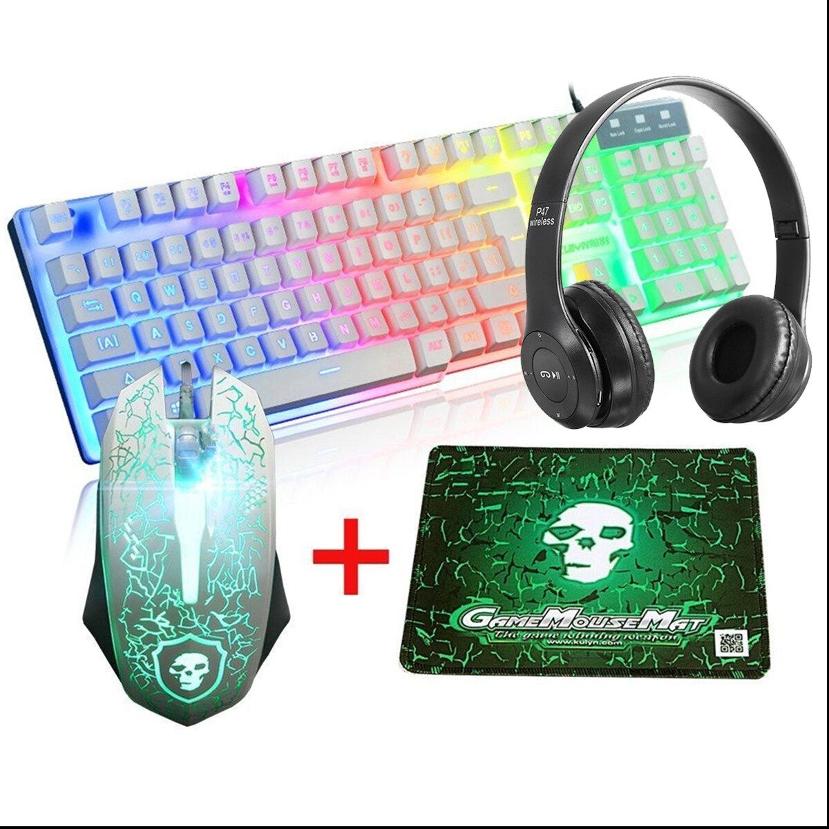 4-IN-1 Gaming LED Keyboard + Mouse + Mouse Pad + Bluetooth Wireless Headphone Set Gamer Backlight Keyboard Full Set